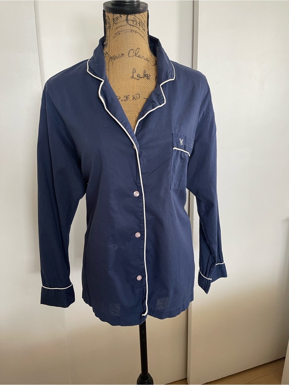 Victoria's Secret Navy Blue Sleep Top with Pink Logo Trim